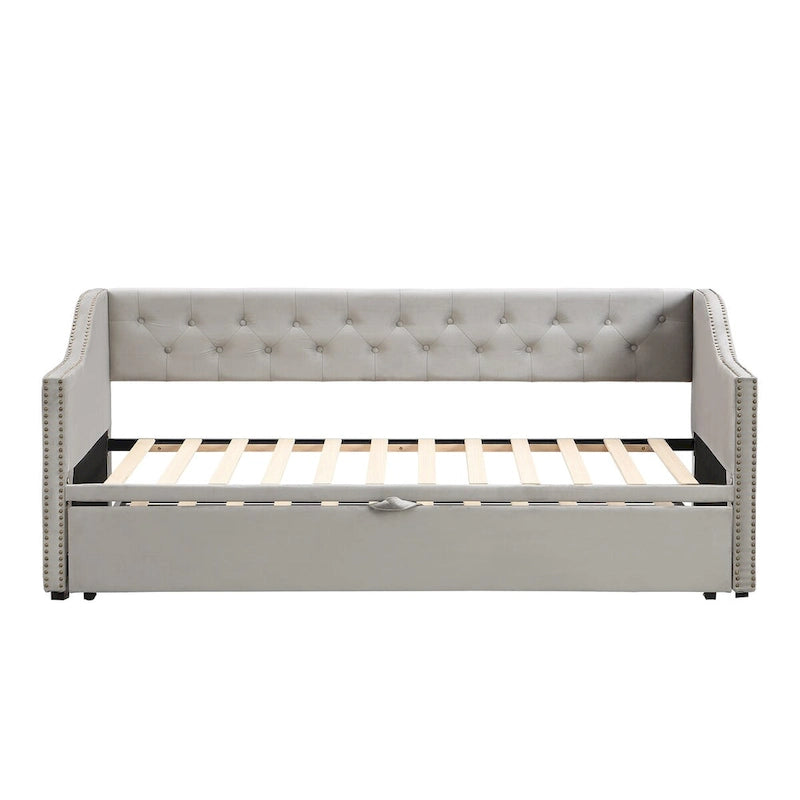 Canapé-lit rembourré pour deux personnes avec lit gigogne et système audio Bluetooth intégré de dernière génération, en molleton Teddy
