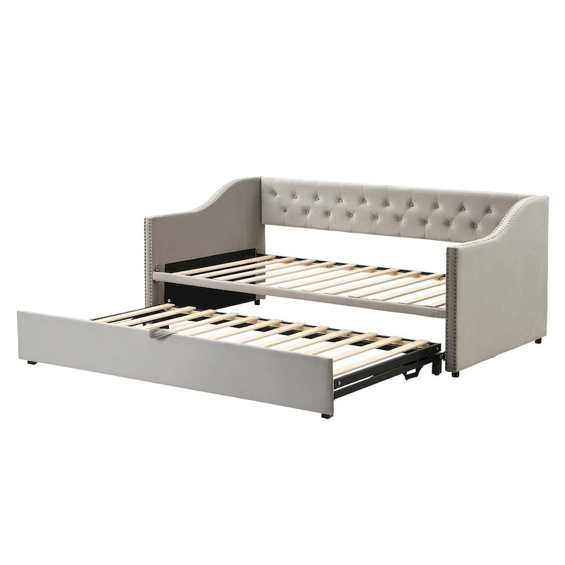 Canapé-lit rembourré pour deux personnes avec lit gigogne et système audio Bluetooth intégré de dernière génération, en molleton Teddy