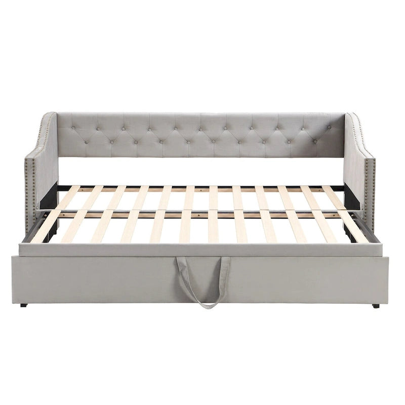 Canapé-lit rembourré pour deux personnes avec lit gigogne et système audio Bluetooth intégré de dernière génération, en molleton Teddy