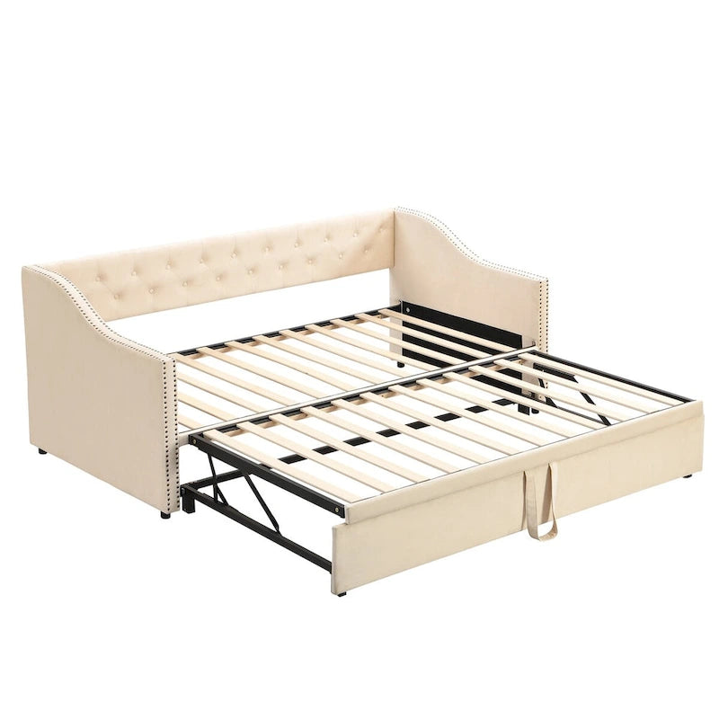 Canapé-lit rembourré pour deux personnes avec lit gigogne et système audio Bluetooth intégré de dernière génération, en molleton Teddy