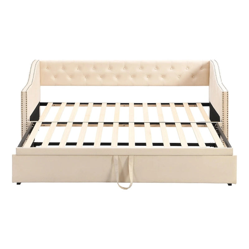 Canapé-lit rembourré pour deux personnes avec lit gigogne et système audio Bluetooth intégré de dernière génération, en molleton Teddy