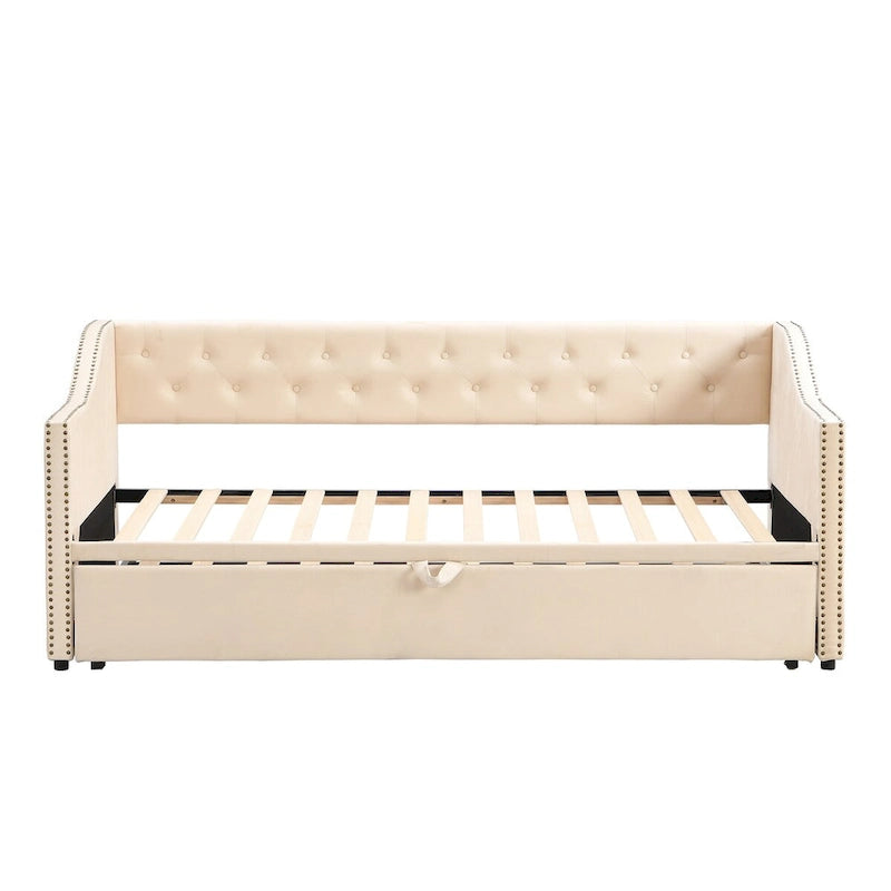 Canapé-lit rembourré pour deux personnes avec lit gigogne et système audio Bluetooth intégré de dernière génération, en molleton Teddy