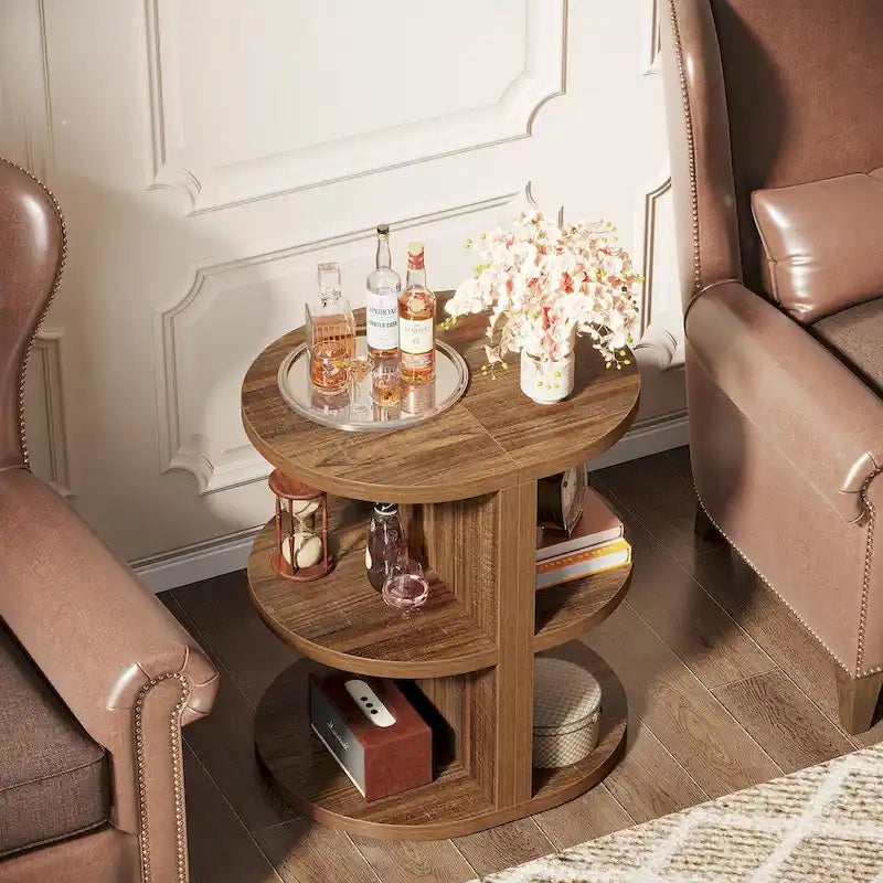 Table d'appoint demi-lune à 3 niveaux, Table d'appoint semi-circulaire pour salon