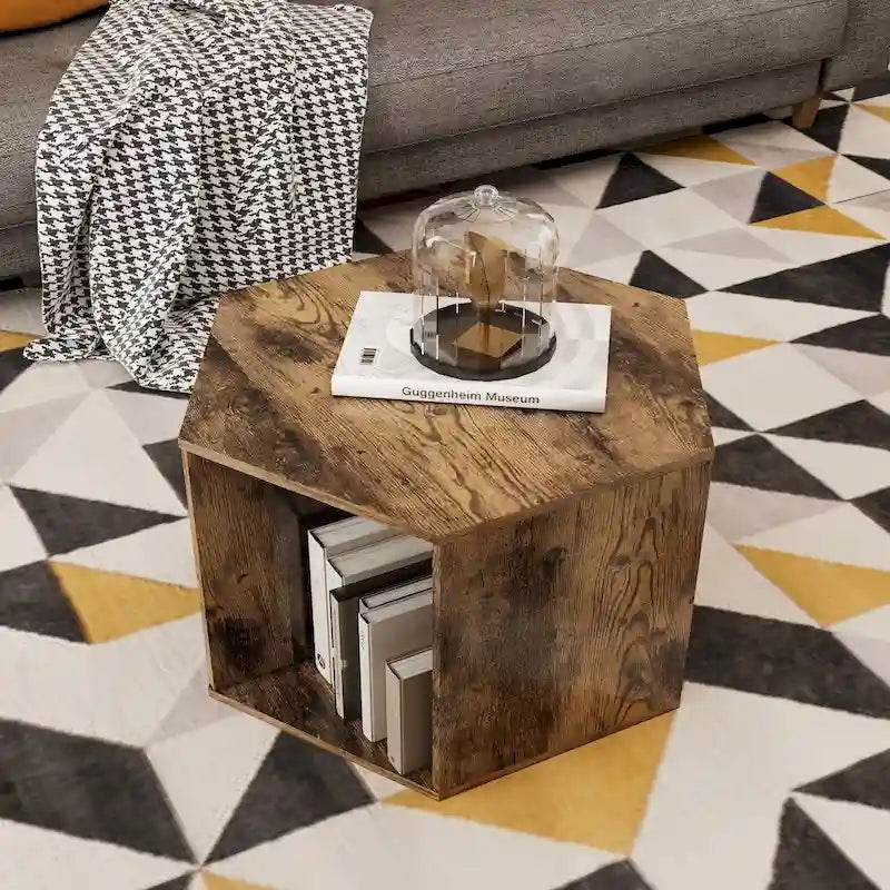 Petite table basse hexagonale avec rangement, table basse moderne unique pour salon et bureau, pour petits espaces