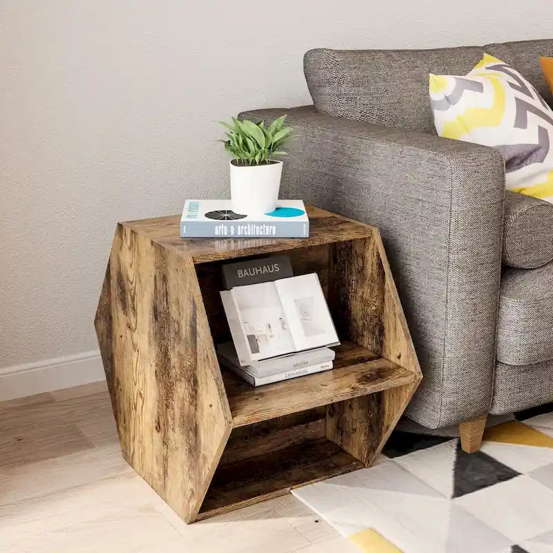 Petite table basse hexagonale avec rangement, table basse moderne unique pour salon et bureau, pour petits espaces