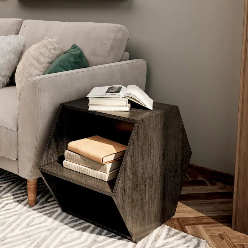 Petite table basse hexagonale avec rangement, table basse moderne unique pour salon et bureau, pour petits espaces