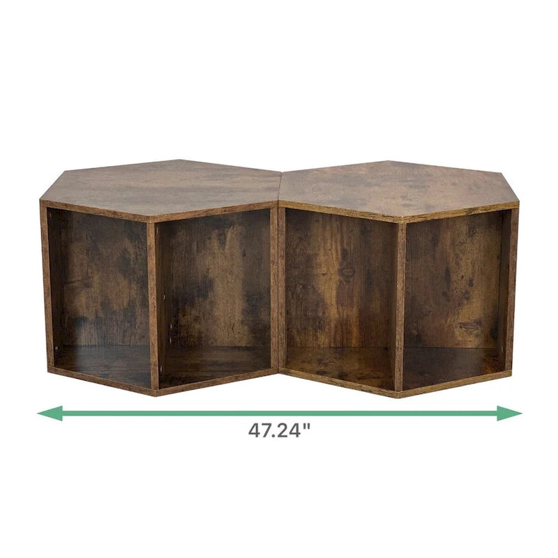 Petite table basse hexagonale avec rangement, table basse moderne unique pour salon et bureau, pour petits espaces