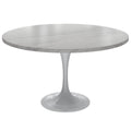 Table à Manger Ronde avec Plateau en Pierre et Piètement en Acier Blanc pour Cuisine & Salle à Manger