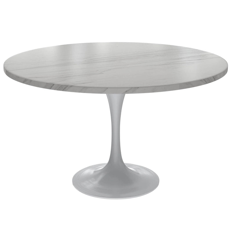 Table à Manger Ronde avec Plateau en Pierre et Piètement en Acier Blanc pour Cuisine & Salle à Manger