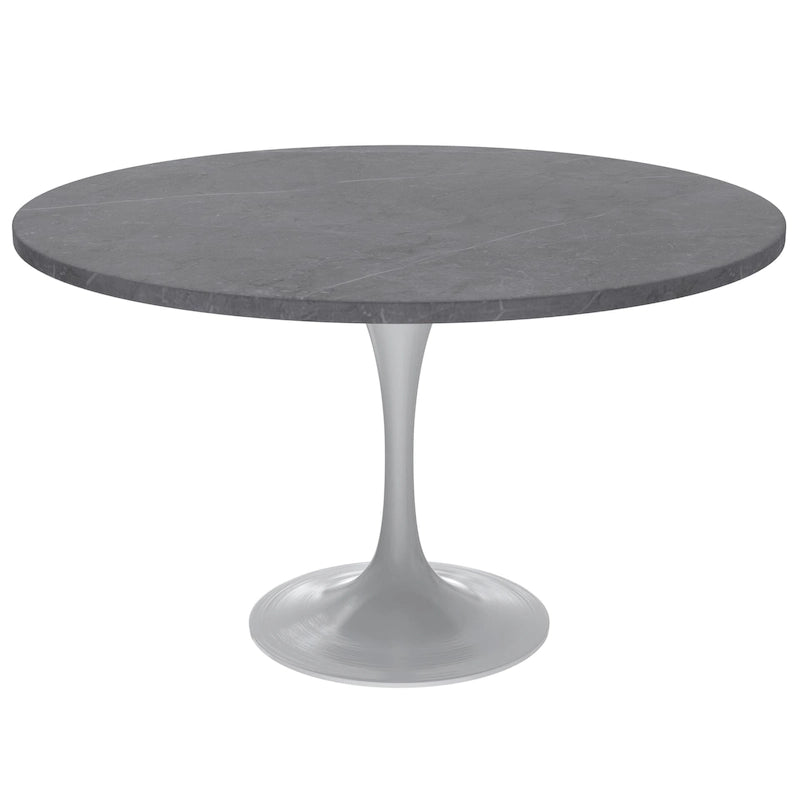 Table à Manger Ronde avec Plateau en Pierre et Piètement en Acier Blanc pour Cuisine & Salle à Manger