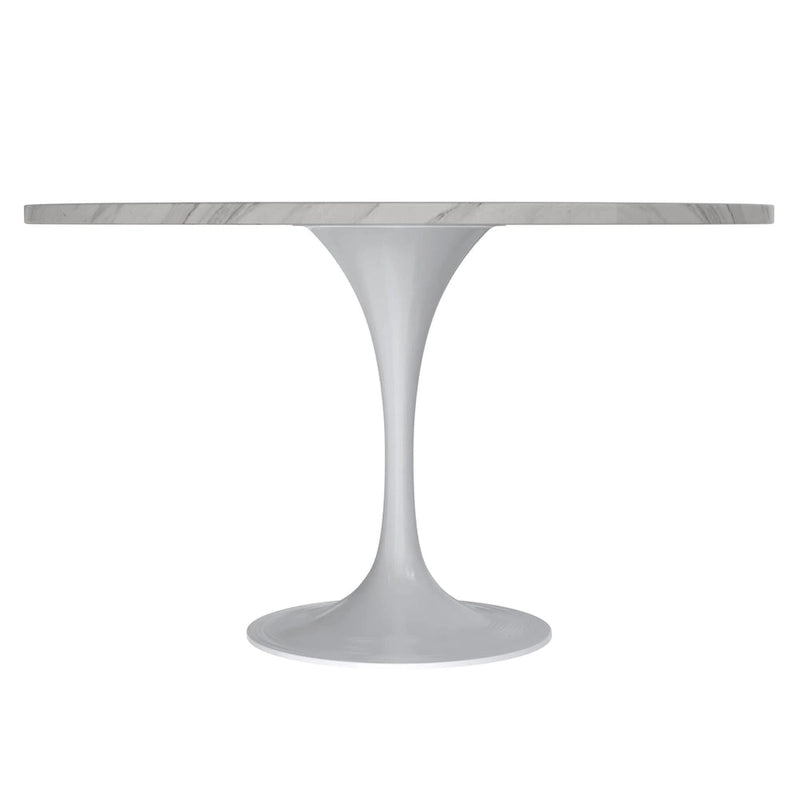 Table à Manger Ronde avec Plateau en Pierre et Piètement en Acier Blanc pour Cuisine & Salle à Manger