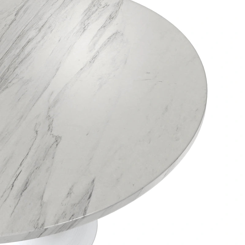 Table à Manger Ronde avec Plateau en Pierre et Piètement en Acier Blanc pour Cuisine & Salle à Manger