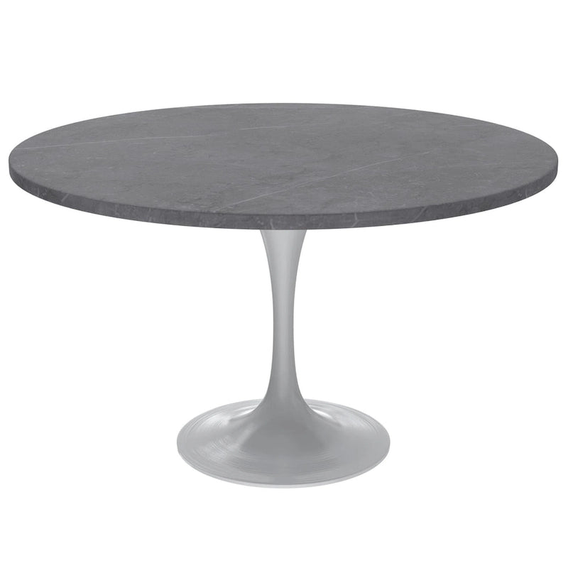 Table à Manger Ronde avec Plateau en Pierre et Piètement en Acier Blanc pour Cuisine & Salle à Manger