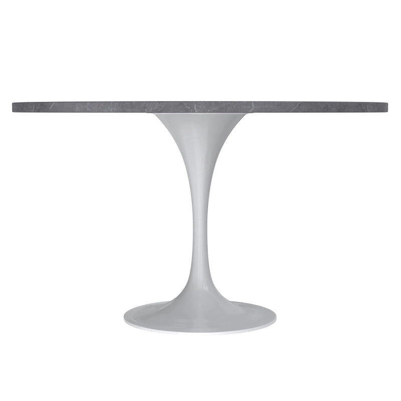 Table à Manger Ronde avec Plateau en Pierre et Piètement en Acier Blanc pour Cuisine & Salle à Manger