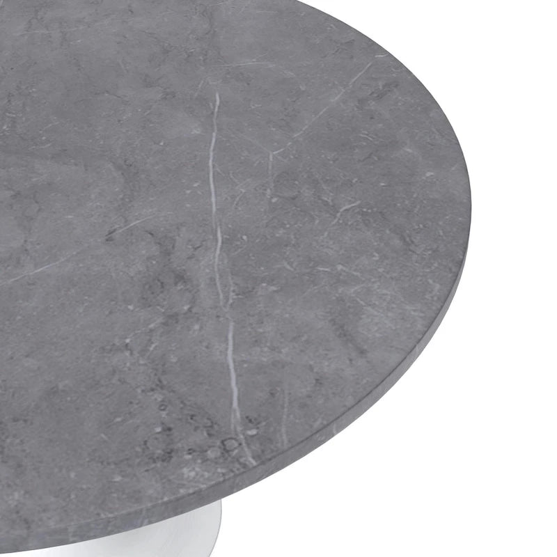 Table à Manger Ronde avec Plateau en Pierre et Piètement en Acier Blanc pour Cuisine & Salle à Manger