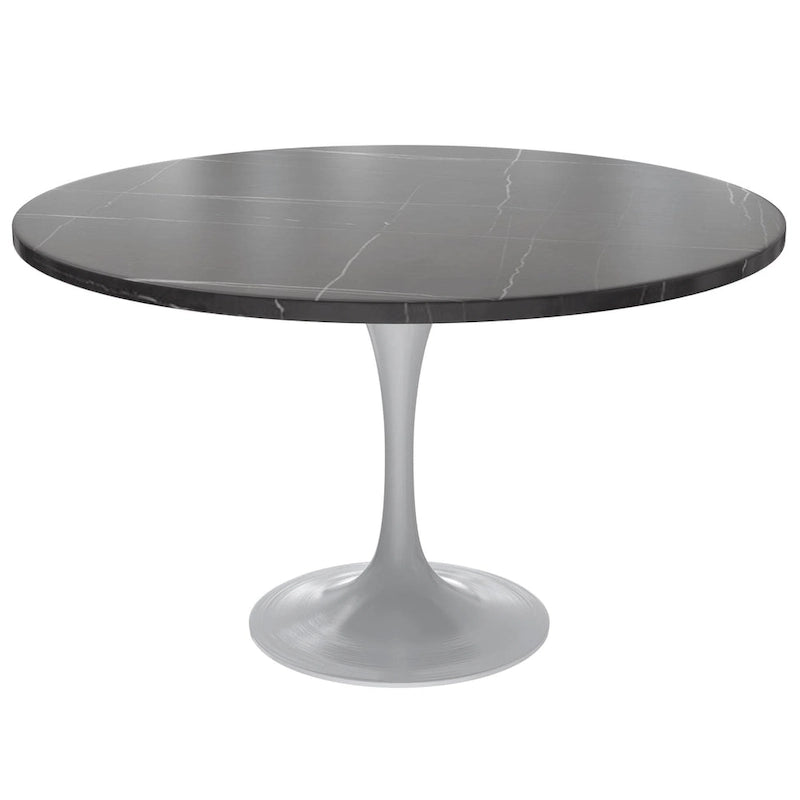Table à Manger Ronde avec Plateau en Pierre et Piètement en Acier Blanc pour Cuisine & Salle à Manger