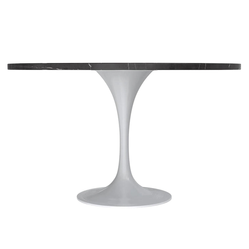 Table à Manger Ronde avec Plateau en Pierre et Piètement en Acier Blanc pour Cuisine & Salle à Manger