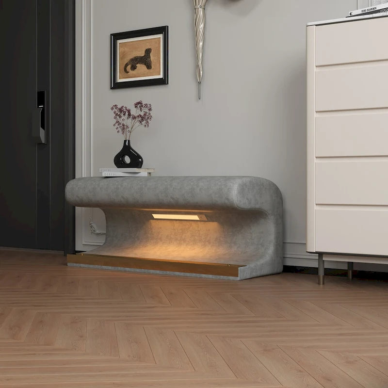Banc d'entrée Ottoman rembourré en cuir avec capteur de lumière LED pour salon, chambre, bout de lit